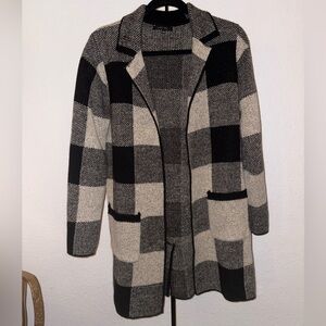 Love Tree Black & Grey Plaid Open Front Cardigan